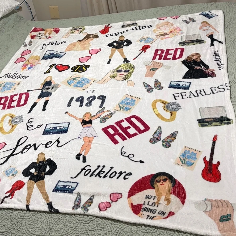 Taylor Swift Fan Art Fleece Throw Blanket | Red 1989 Folklore Fearless